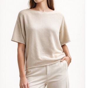 Vince Size XS Short Sleeve 100% Cashmere Sweater Beige Cream‎ Slouchy Old Money